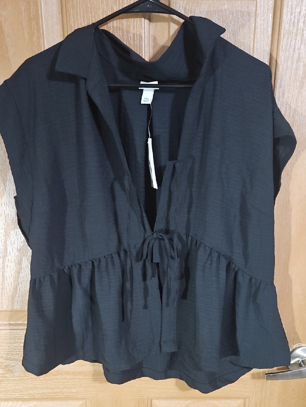 a new day Black Tie-Front Peplum Blouse